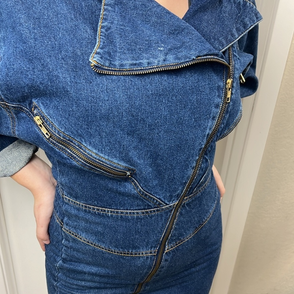 Vintage 90s Y2K Denim Zipper Motorcycle Dress - Picture 5 of 15